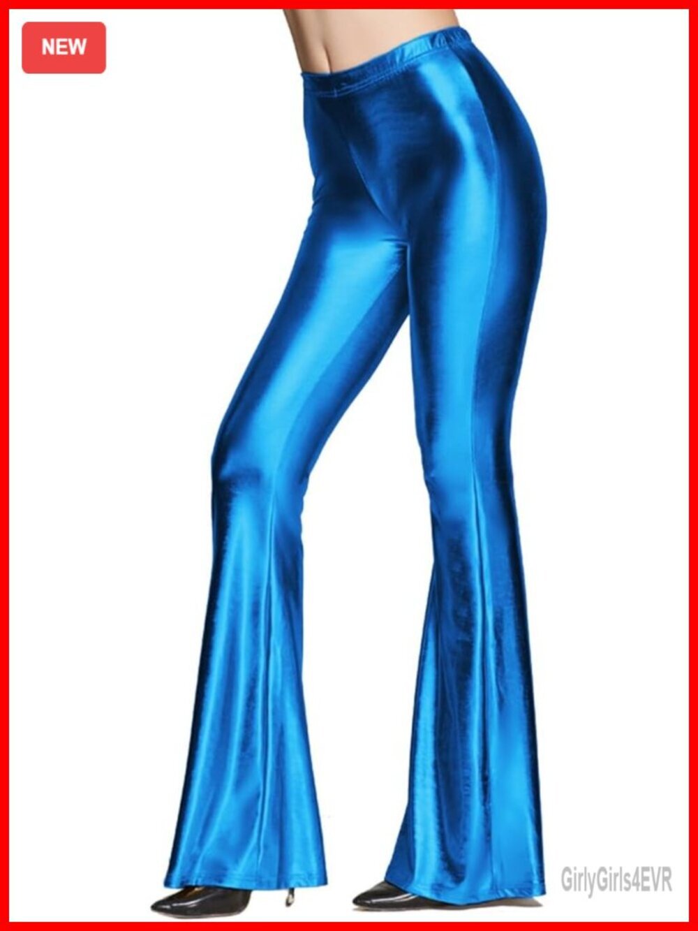 Shiny Metallic Bell Bottom Bootcut Palazzo Leggings 70s Disco Wide Leg Pants